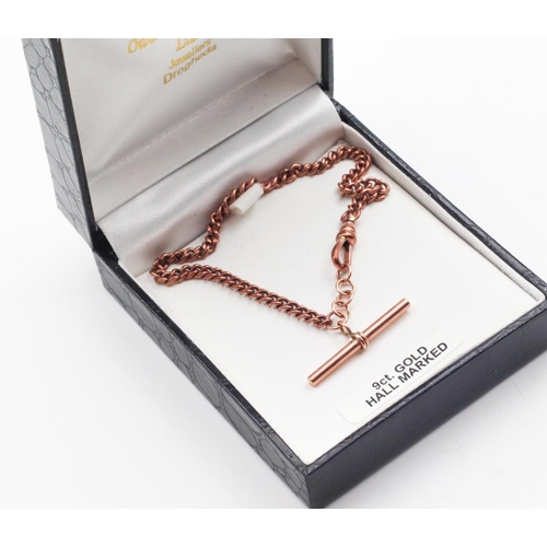 29 - 9 Carat Rose Gold T-Bar Watch Chain Weight 8.6 Grams Length 18cm