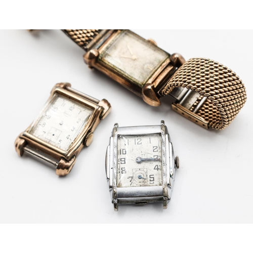 295 - Art Deco Gentleman's Wristwatch with Strap and Two Watch Heads Three in Lot