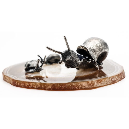 319 - Russian Silver Snails on Polished Agate Base