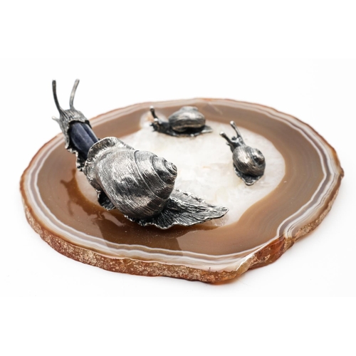 319 - Russian Silver Snails on Polished Agate Base