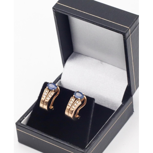 33 - Pair of Aquamarine and Diamond Set Ladies Earrings Mounted on 9 Carat Yellow Gold