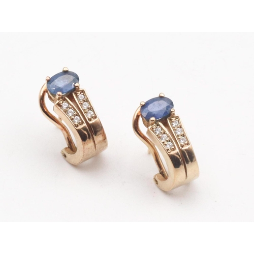 33 - Pair of Aquamarine and Diamond Set Ladies Earrings Mounted on 9 Carat Yellow Gold