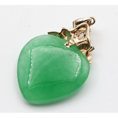 331 - Apple Green Jade Heart Motif Necklace Pendant 14 Carat Gold Mounted