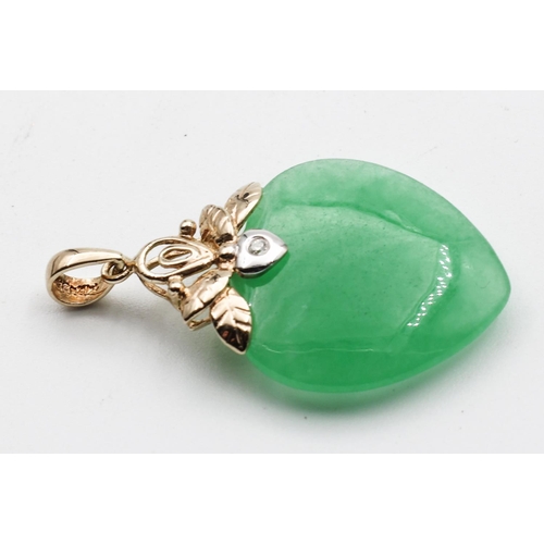 331 - Apple Green Jade Heart Motif Necklace Pendant 14 Carat Gold Mounted