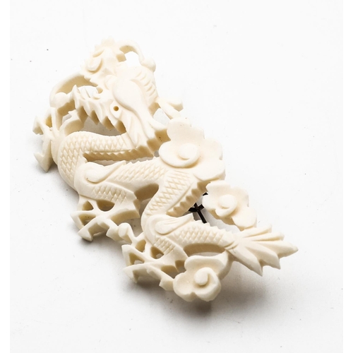 335 - Chinese Carved Bone and Silver Set Dragon Motif Brooch