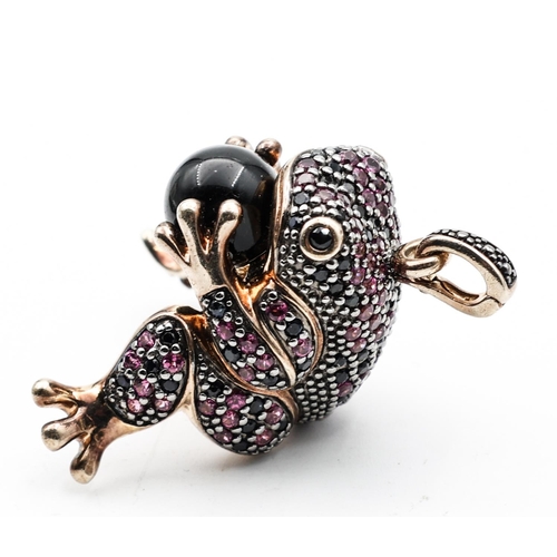 338 - Frog Motif Necklace Pendant Decorated with Rubies and Sapphires Attractively Detailed