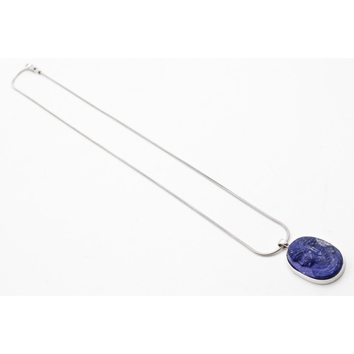 339 - Lapis Lazuli Pendant Necklace and Chain 14 Carat White Gold