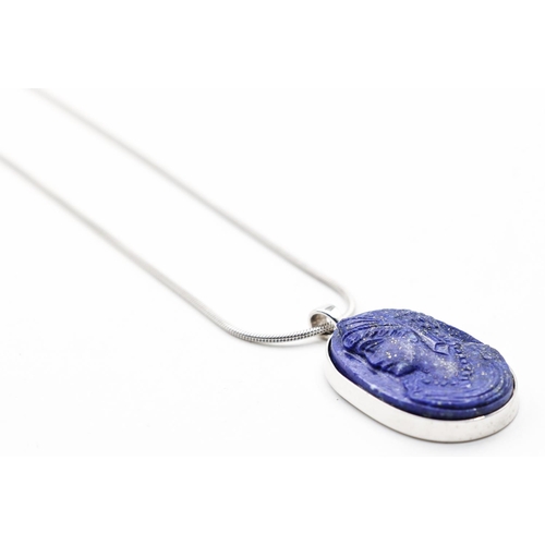 339 - Lapis Lazuli Pendant Necklace and Chain 14 Carat White Gold