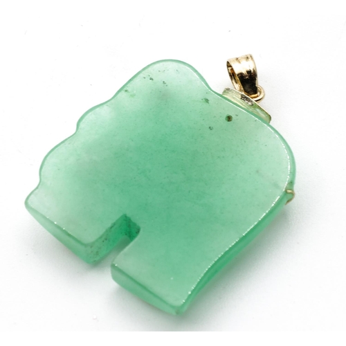 342 - 14 Carat Gold Mounted Elephant Motif Jade Necklace Pendant 2.2cm Wide 2.5cm High