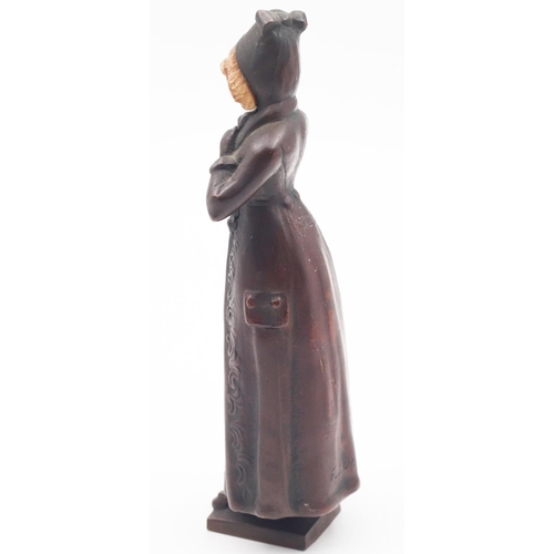 346 - Bronze Figure of Lady in Frock Coat with Hat Attractively Detailed Approximately 4 Inches High