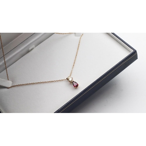 35 - Garnet and Brilliant Cut Diamond Pendant Suspended from 9 Carat Gold Fancy Link Chain Length of Pend... 