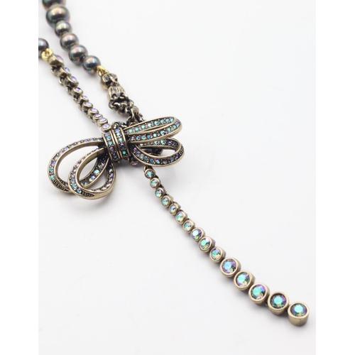 351 - Silvered Pearl Ladies Necklace with Bow Motif Pendant