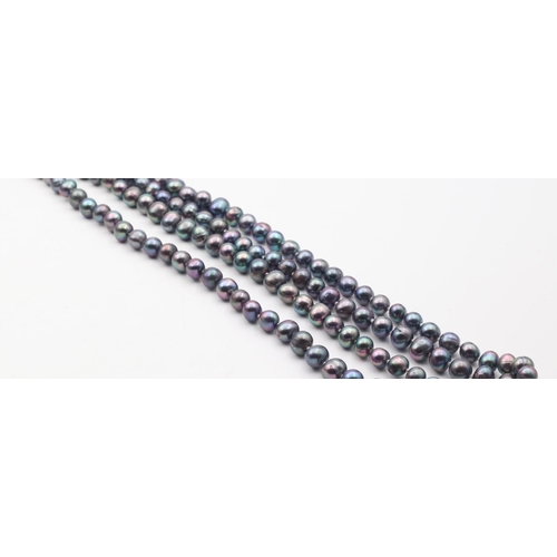 361 - Ladies Silvered Pearl Necklace Single Long Strand