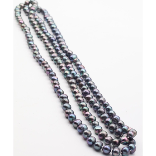 361 - Ladies Silvered Pearl Necklace Single Long Strand