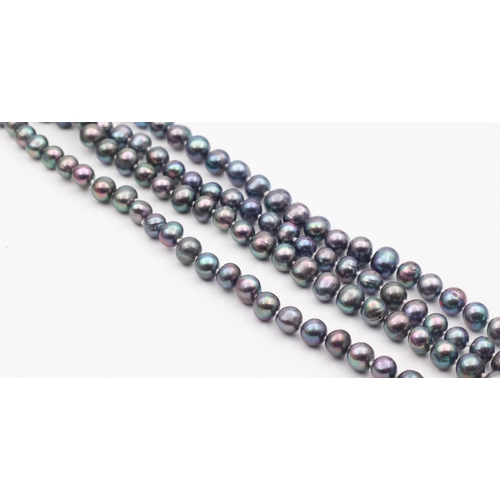 361 - Ladies Silvered Pearl Necklace Single Long Strand