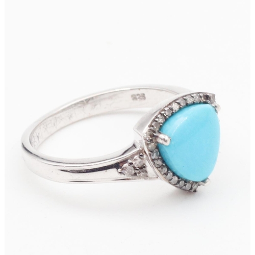 368 - Silver Turquoise Set Ladies Ring Size U