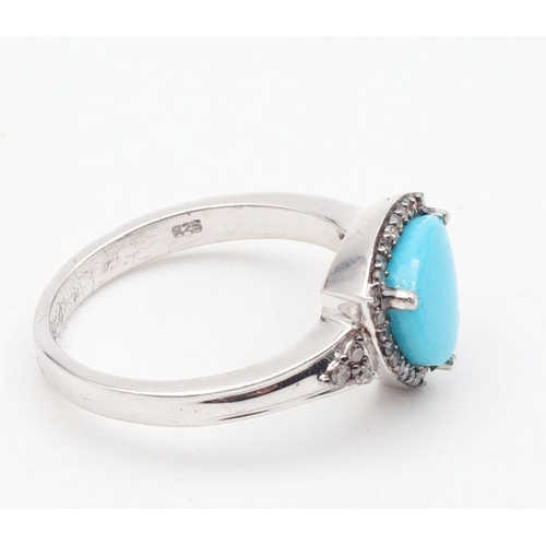 368 - Silver Turquoise Set Ladies Ring Size U