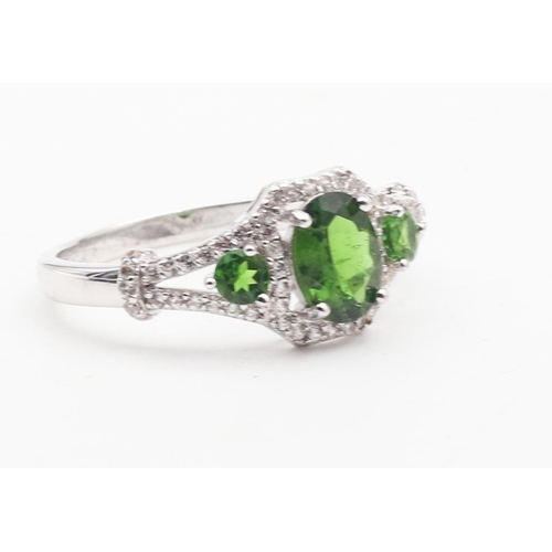 371 - Peridot Silver Mounted Ladies Ring Size T Approximately