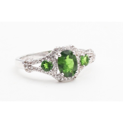 371 - Peridot Silver Mounted Ladies Ring Size T Approximately