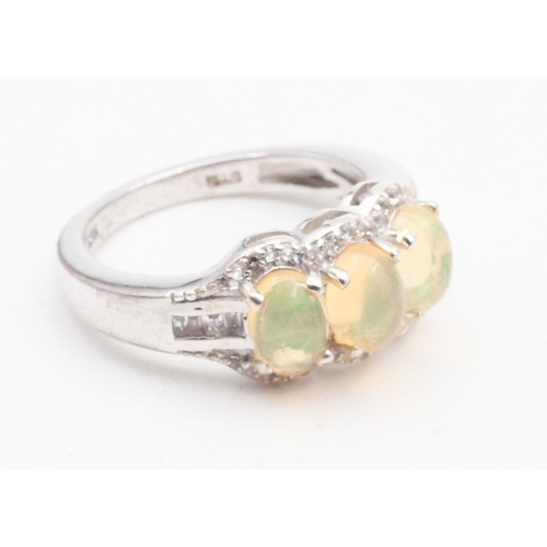 372 - Opal Set Ladies Ring Mounted on Silver Ring Size Q