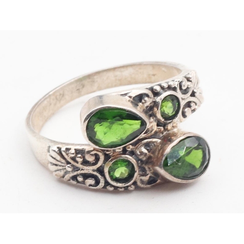 374 - Peridot Crossover Silver Set Ring Size U Approximately