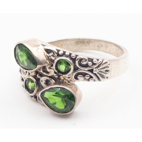 374 - Peridot Crossover Silver Set Ring Size U Approximately