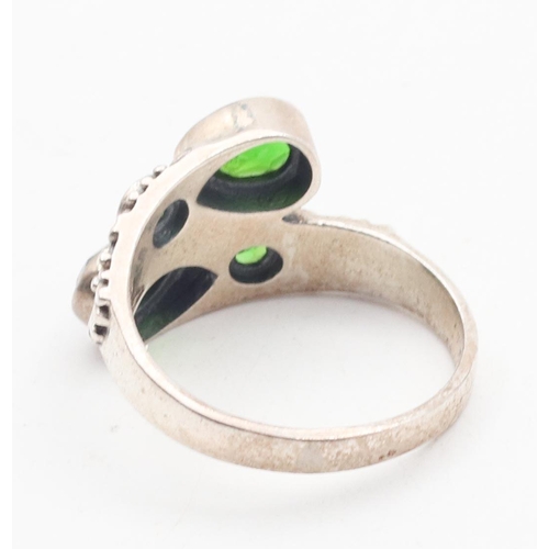 374 - Peridot Crossover Silver Set Ring Size U Approximately