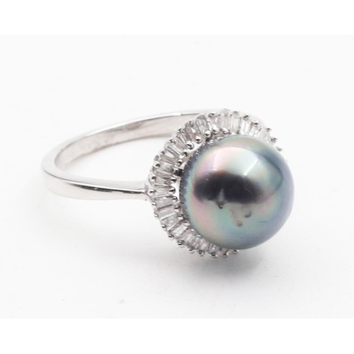 375 - Pearl Set Silver Ladies Ring Size P