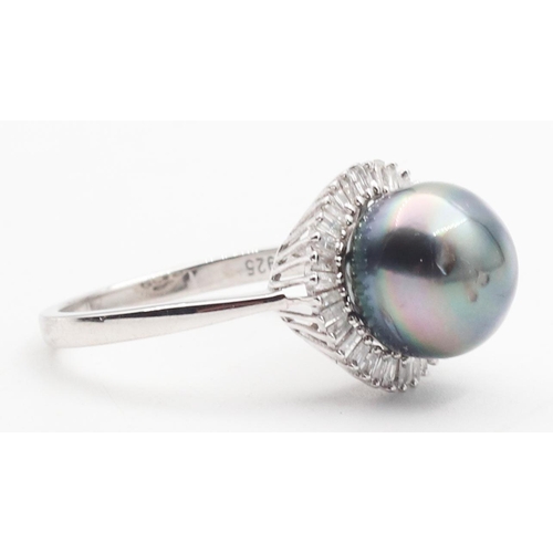 375 - Pearl Set Silver Ladies Ring Size P