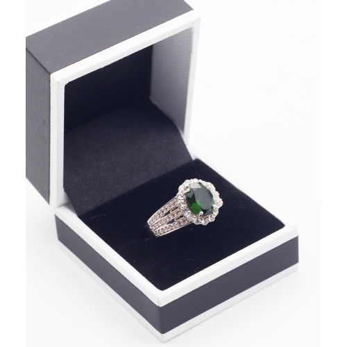 376 - Tourmaline Centre Stone Ladies Ring Mounted on Silver Band Ring Size U