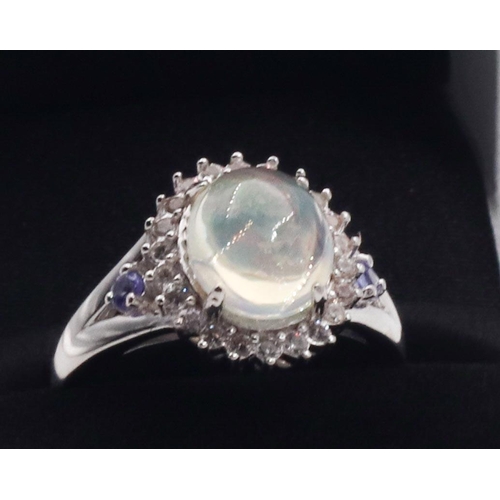 380 - Moon Stone Silver Mounted Ladies Ring Size Q