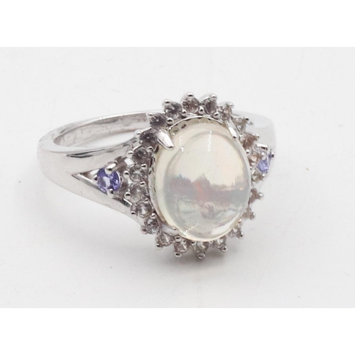 380 - Moon Stone Silver Mounted Ladies Ring Size Q