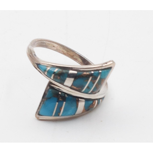 382 - Vintage Silver Mounted Enamel Decorated Crossover Ring Hallmarked 925 Philippines Ring Size U