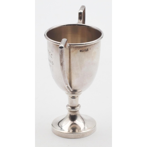 383 - Silver Trophy Cup with Side Carry Handles Approximately 10cm High