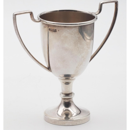 383 - Silver Trophy Cup with Side Carry Handles Approximately 10cm High