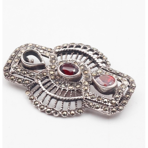 387 - Marquisite and Garnet Set Ladies Brooch Attractively Detailed