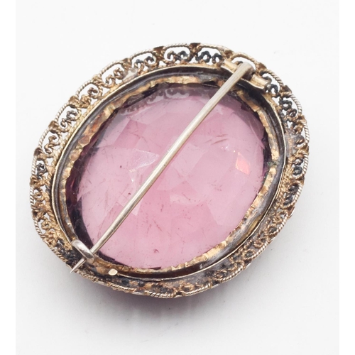 392 - Silver Mounted Oval Cut Amethyst Brooch