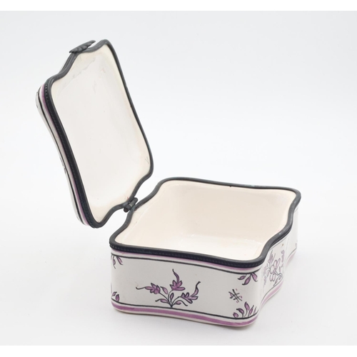 395 - French Hand Painted Fine Bone Porcelain Jewellery Box Shaped Form