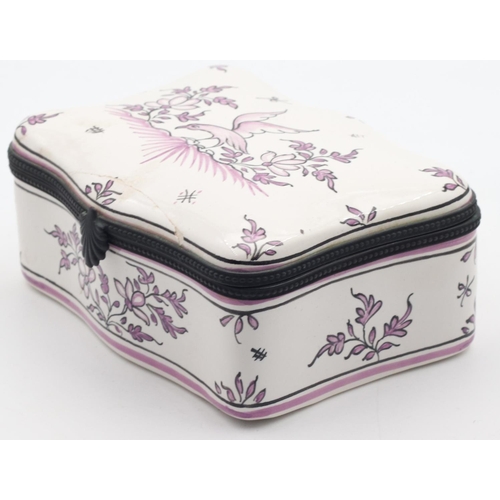 395 - French Hand Painted Fine Bone Porcelain Jewellery Box Shaped Form