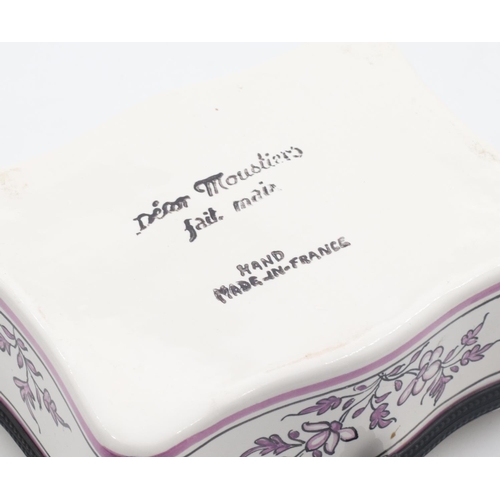 395 - French Hand Painted Fine Bone Porcelain Jewellery Box Shaped Form