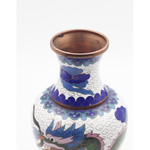 397 - Cloisonne Decorated Vase Dragon Motifs Approximately 8 Inches High