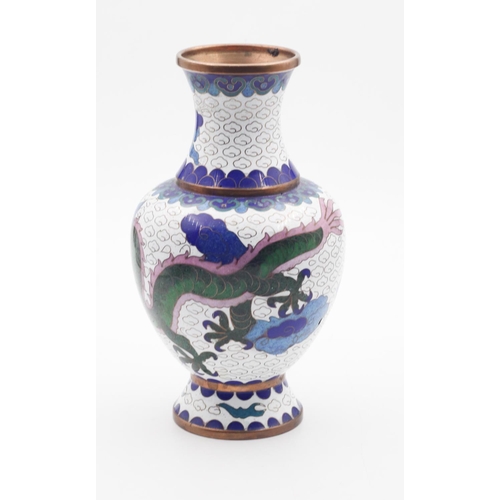 397 - Cloisonne Decorated Vase Dragon Motifs Approximately 8 Inches High