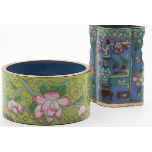 401 - Cloisonne Decorated Napkin Holder with Shaped Form Vase