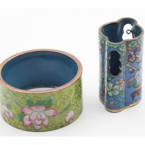 401 - Cloisonne Decorated Napkin Holder with Shaped Form Vase