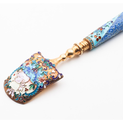 404 - Russian Silver Enamel Decorated Serving Spoon Finely Detailed