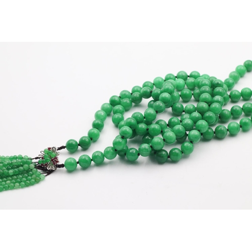 422 - Ladies Jade Bead Necklace with Diamond and Ruby Decorated Clasp