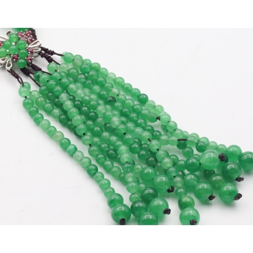 422 - Ladies Jade Bead Necklace with Diamond and Ruby Decorated Clasp