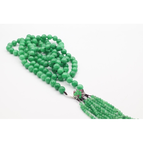 422 - Ladies Jade Bead Necklace with Diamond and Ruby Decorated Clasp