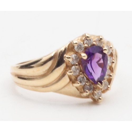 433 - Amethyst and Diamond Ladies Ring Mounted on 9 Carat Yellow Gold Ring Size N