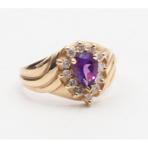 433 - Amethyst and Diamond Ladies Ring Mounted on 9 Carat Yellow Gold Ring Size N